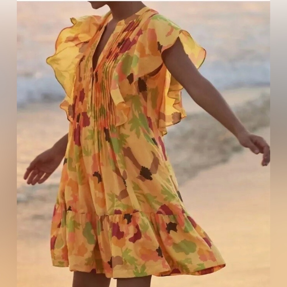 Anthropologie Maeve Giulietta Pintucket Cotton-Silk Blend Mini Dress Size XS